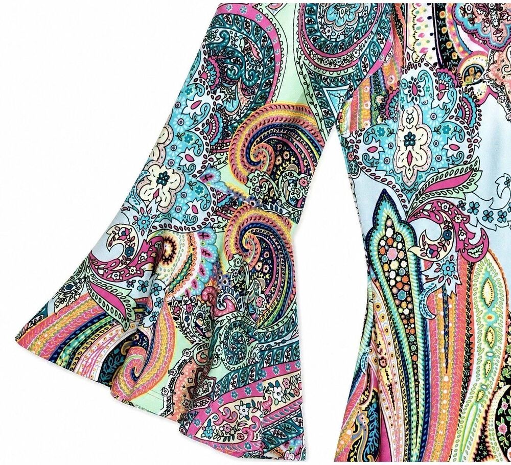 Tommy Hilfiger Multicolor Paisley Bell Sleeve Dress Women’s Size 4 - Picture 6 of 11